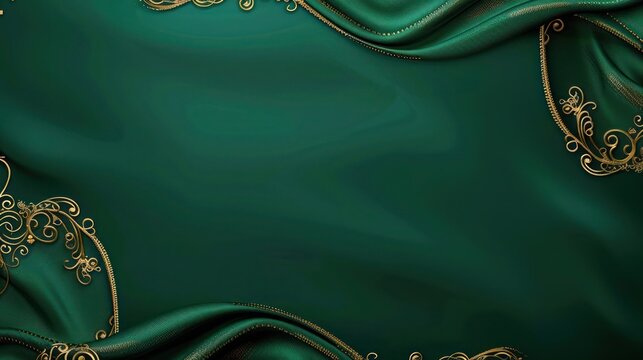 A rich, deep emerald green background with an intricate golden filigree pattern only on the boundaries, suggesting elegance and luxury.