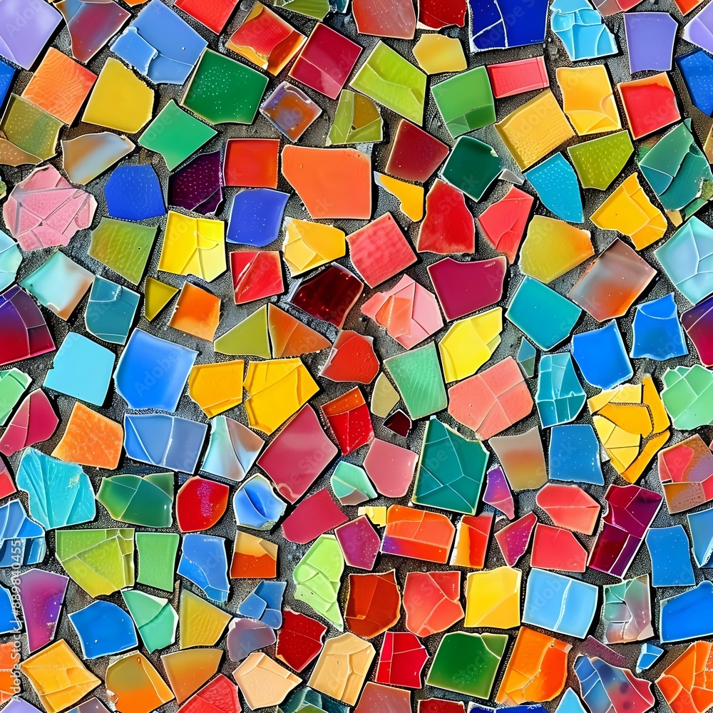 Aufkleber vibrant mosaic pattern with multicolored, irregular tiles creating a dynamic and lively design. perf