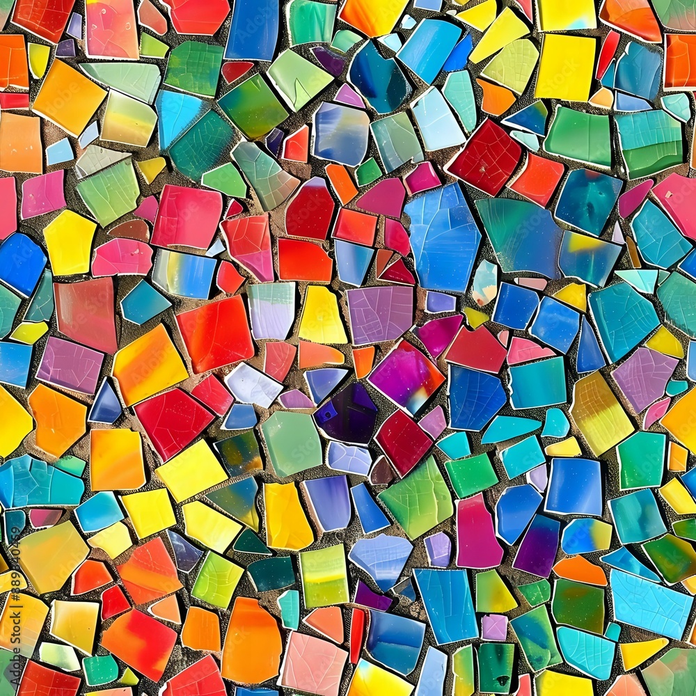 Aufkleber vibrant mosaic pattern with multicolored, irregular tiles creating a dynamic and lively design. perf