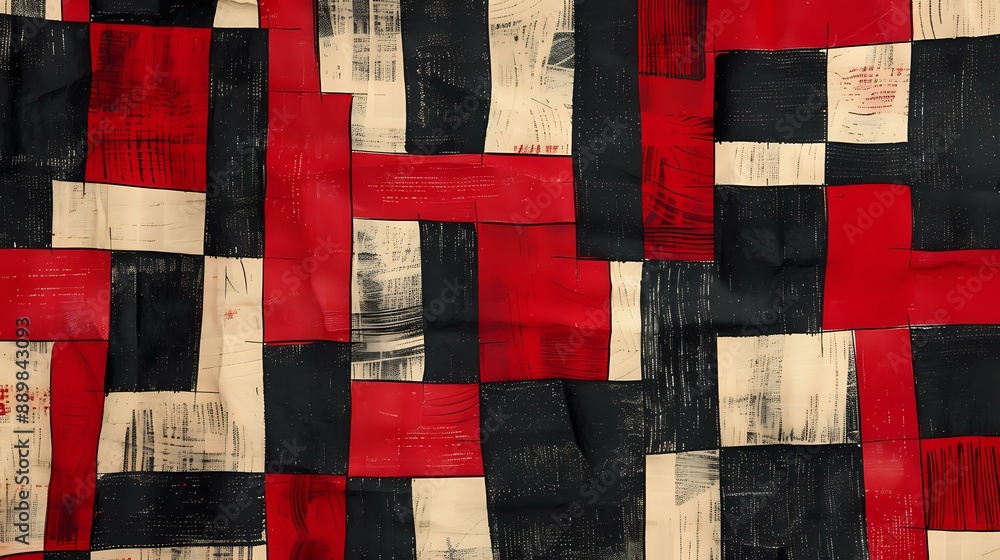 Aufkleber abstract geometric pattern with red, black, and beige rectangles, creating a modern and dynamic visu