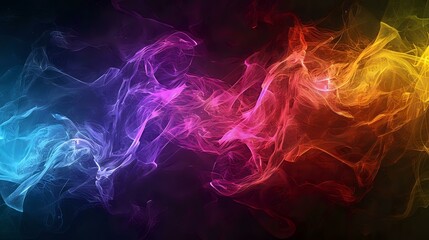 Fototapeta premium Colorful, swirling abstract smoke on a dark background. Perfect for digital art, backgrounds, graphic design projects, and modern art installations.