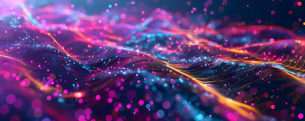 Abstract 3D Background with Wavy Lines and Glowing Lights