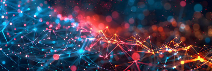 Abstract 3D Background with Colorful Network Lines and Glowing Lights