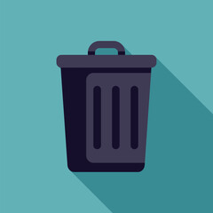 Minimalist illustration featuring a dark grey trash can casting a long shadow against a vibrant teal background