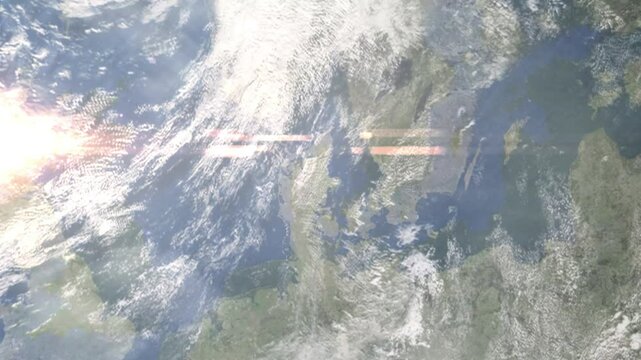 Zooming in on Randers, Denmark frome space - Perfect for Travel Intros and Backgrounds. Realistic 3D Animation.