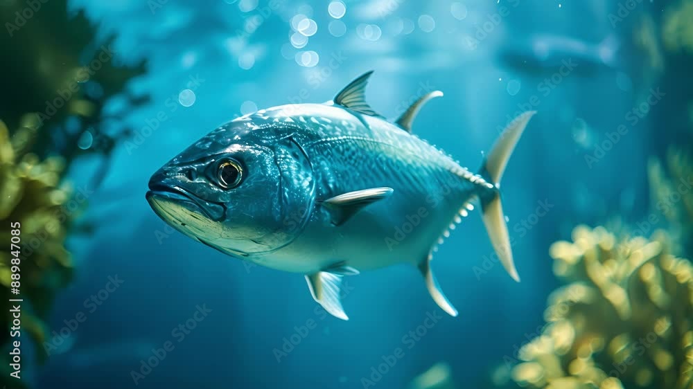 Poster an elegant and understated divider panel with a single large fish swimming gracefully amidst a tranq