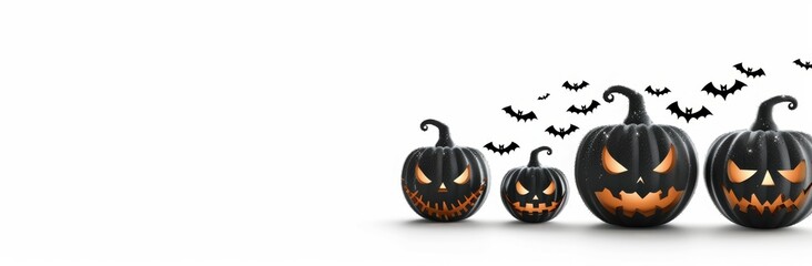 A Halloween banner with a row of pumpkins and bats