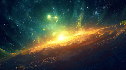 Cosmic explosion with vibrant colors, depicting birth of stars. Perfect for sci-fi themes, space projects, and visionary marketing. Stunning visuals with abundant copy space.