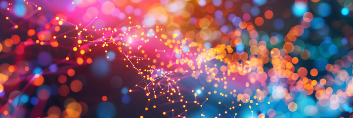 Abstract Background with Bokeh Lights and Connected Lines