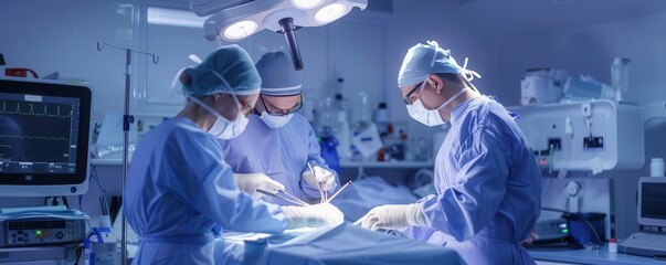 A surgeon and assistant in the operating room, both concentrating on the surgical tools selective focus, teamwork theme, ethereal, fusion, OR environment, copy space for text,