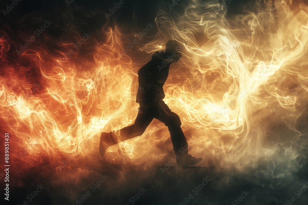 Aufkleber fiery figure engulfed in flames symbolizing power and intensity in a dynamic and dramatic setting wi