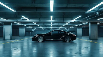 Obraz premium Free Copy Space: Luxury Car in Underground Parking Garage