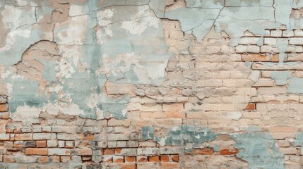 Damaged rustic brick wall background in brown beige color