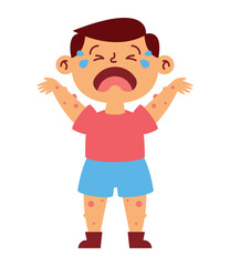 Obraz premium boy crying becaues many of mosquito biting him body