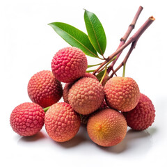 Bunch of Lychee with Leaves on a Branch