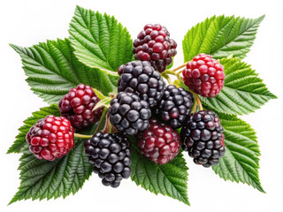 Fresh Blackberries with Leaves on white background