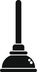 Simple black icon of a toilet plunger standing with wooden handle