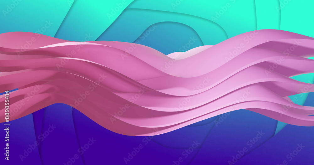 Poster image of waving layers moving over multi coloured background