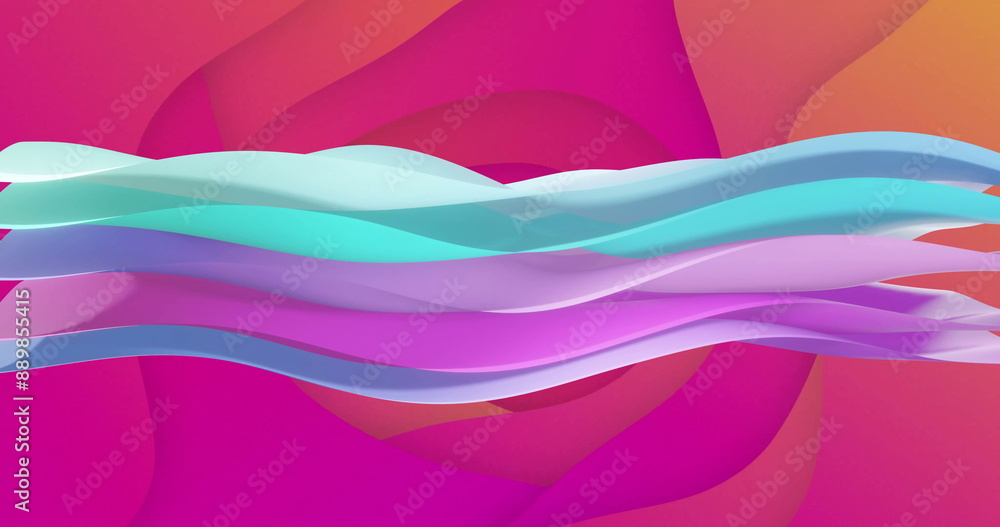 Poster image of waving layers moving over multi coloured background