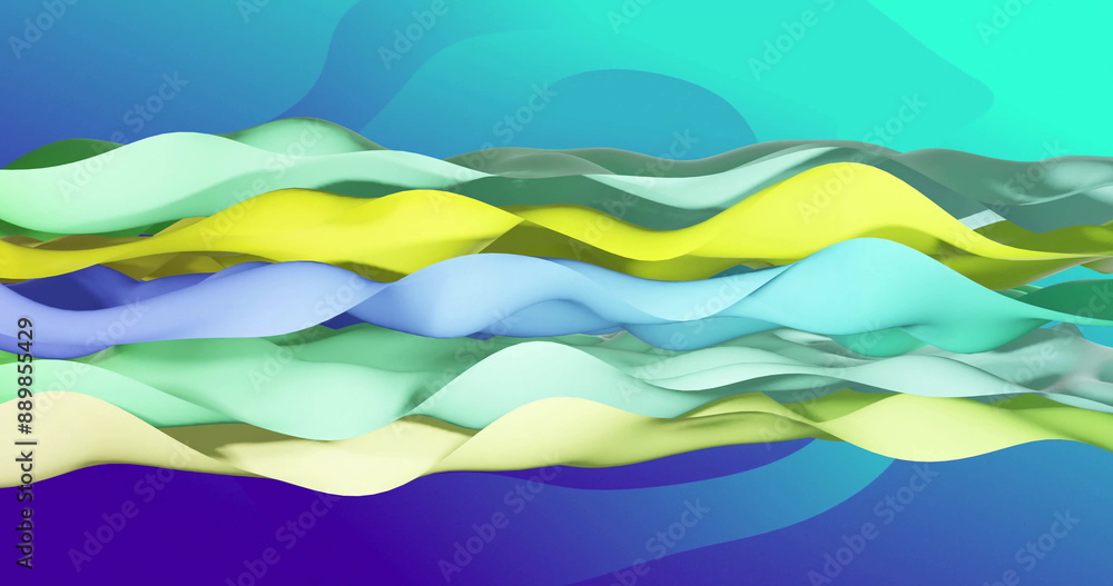 Poster image of waving layers moving over multi coloured background