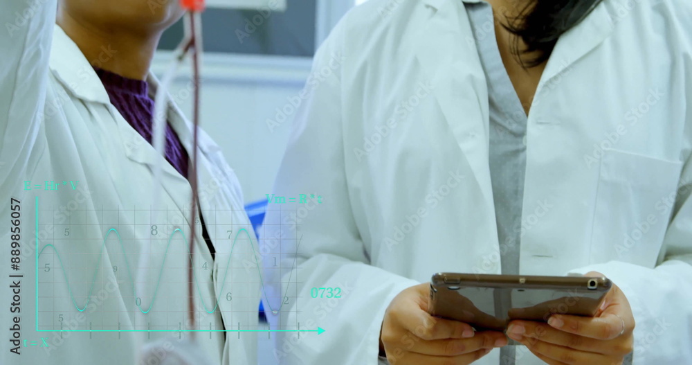 Poster image of scientific data processing over diverse scientists in laboratory
