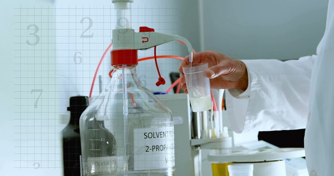 Image of scientific data processing over caucasian male scientist in laboratory - Powered by Adobe