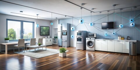 Obraz premium Immersive view of connected devices and appliances in a room , smart home, technology, home automation