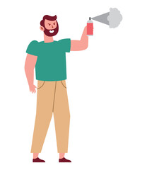 man using mosquito repellent spray