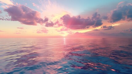 Tranquil scene of smooth water and colorful sky