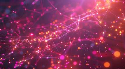 Fototapeta premium Abstract Background with Pink and Orange Glowing Lines and Dots