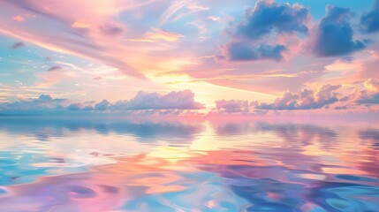 Naklejka premium Tranquil scene of smooth water and colorful sky