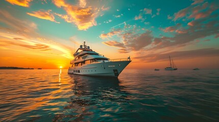 Family travel adventures on luxury yacht at sunset