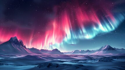 Naklejka premium Aurora Borealis - Northern lights with starry night sky