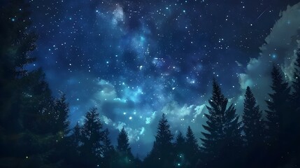 Time lapse of the night sky above a forest landscape
