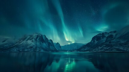 Fototapeta premium Aurora borealis on the Lofoten islands, Norway at night