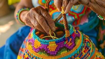 Traditional Wayuu bag craft in Colombia