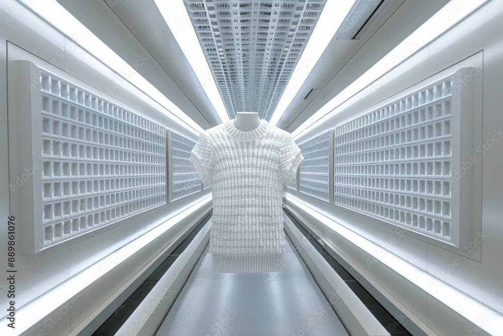 Poster futuristic hallway with white walls and geometric patterns capturing a sleek and modern architectura