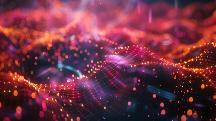 Obraz premium Abstract 3D Background with Red and Orange Lights and Grid