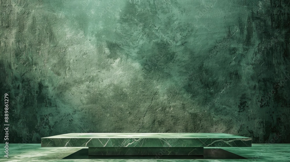 Poster empty marble table with cement stone background and green lighting for rustic product display on abs
