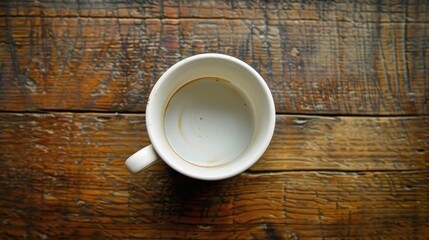 Empty coffee cup on table from above