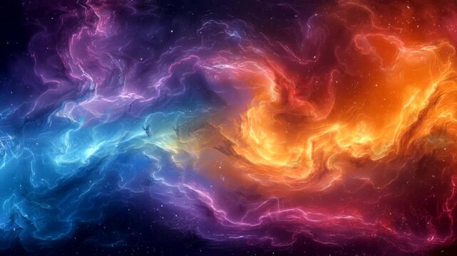 Brilliant space nebula with swirling colors of purple and orange. Space animation concept