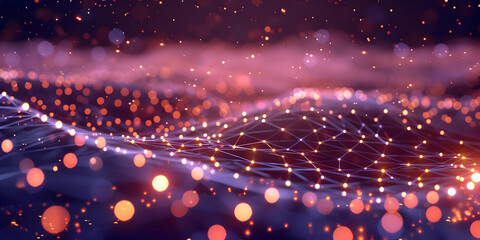 Obraz premium Abstract Background with Glowing Network and Bokeh Lights