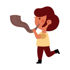 boy blows the shofar for rosh hashanah