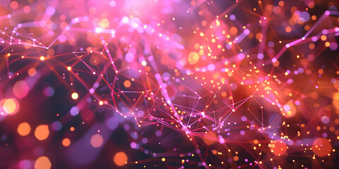 Obraz premium Abstract Background with Pink and Orange Bokeh Lights and Geometric Lines