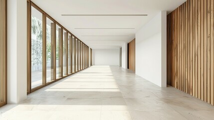 Obraz premium Empty Office Hall with White and Wooden Walls