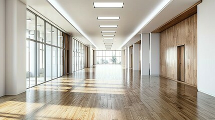 Fototapeta premium Empty Office Hall with White and Wooden Walls