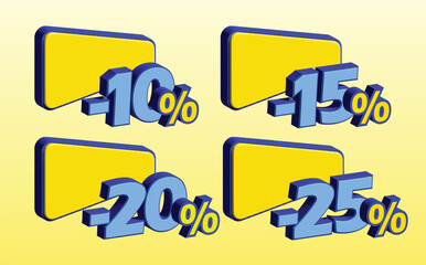 Discount offer with different percentages off on yellow labels