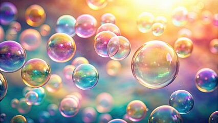 Colorful soap bubbles floating in pastel light, soap bubbles, colorful, floating, pastel, light, vibrant, iridescent