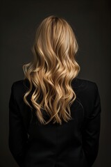 Blonde Hair with Loose Waves on Dark Background
Back view of a woman with long, blonde hair styled in loose waves, set against a dark background, highlighting the hair's texture and shine.