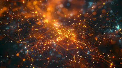 Fototapeta premium Abstract Background with Glowing Orange Lines and Dots